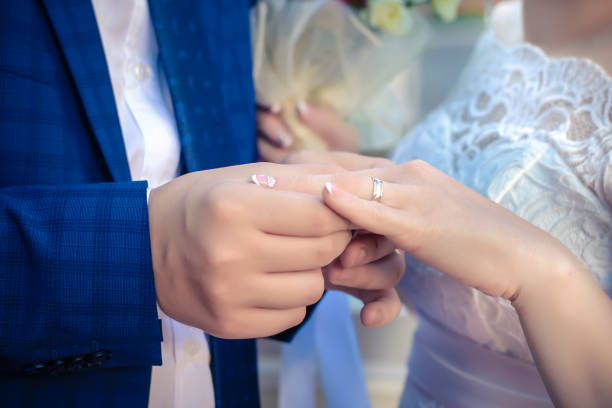 istock The groom wears wedding ring to the bride 1192231204