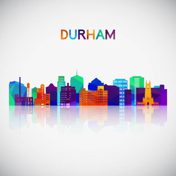 Durham skyline silhouette in colorful geometric style. Symbol for your design. Vector illustration. Durham skyline silhouette in colorful geometric style. Symbol for your design. Vector illustration. durham north carolina stock illustrations