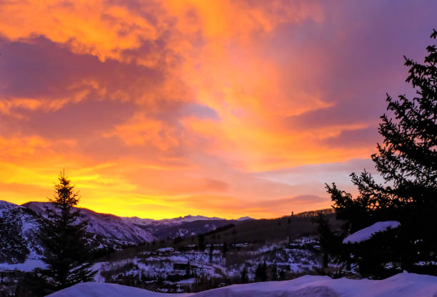 istock Red sunset in Colorado mountains in winter 1192237928