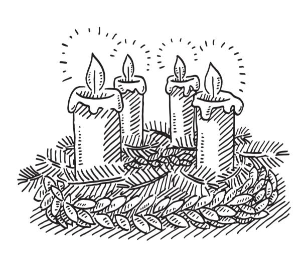 vier kerzen adventskranz zeichnung - 1 advent stock-grafiken, -clipart, -cartoons und -symbole
