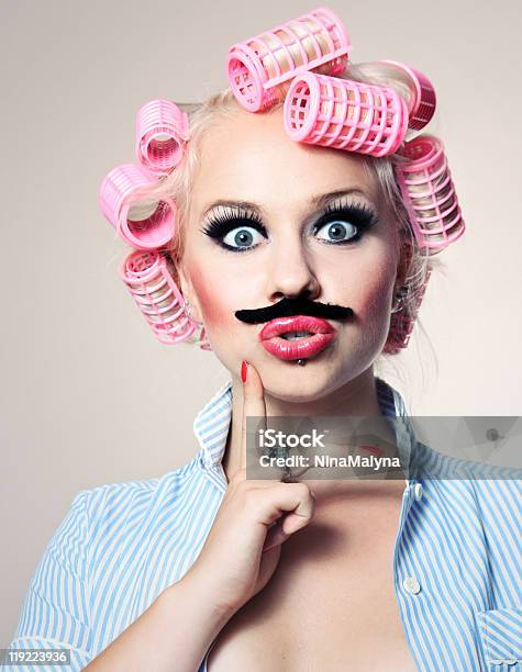Hairy Beauty Stock Photo - Download Image Now - Hair Curlers, Pin-Up Girl, Adult