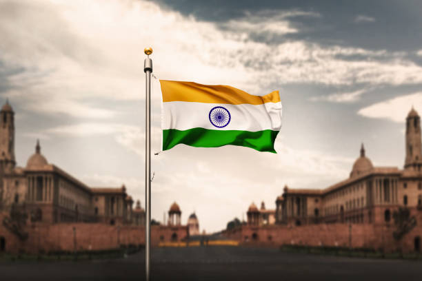 bandiera indiana a rashtrapati bhavan nuova delhi.sventolando bandiera india - immagine - indian flag foto e immagini stock
