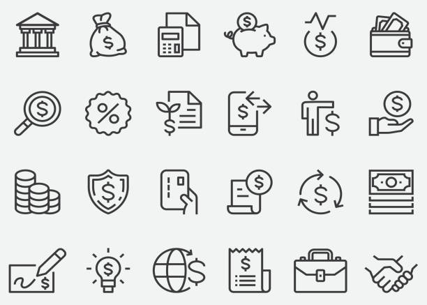 illustrazioni stock, clip art, cartoni animati e icone di tendenza di icone della linea di business finance money - symbol sign computer icon change
