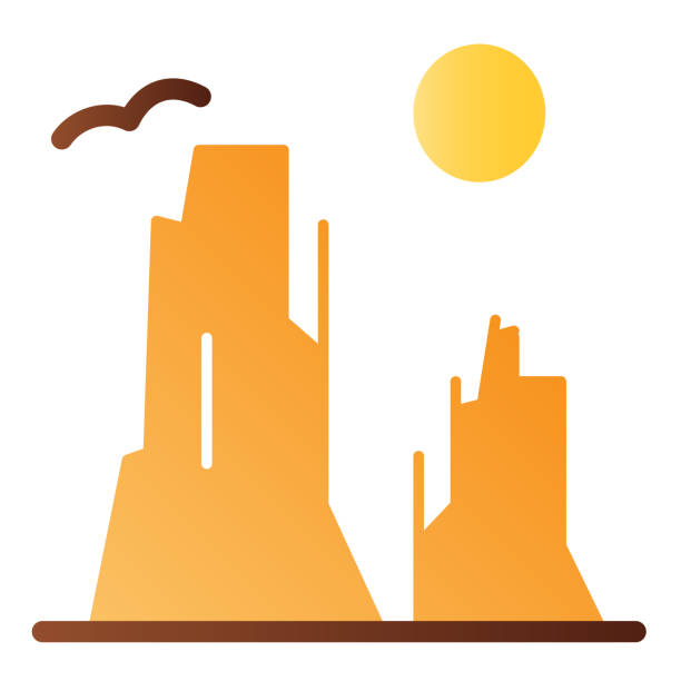 Canyon and sun flat icon. Rock plateau color icons in trendy flat style. Nature landscape gradient style design, designed for web and app. Eps 10. Canyon and sun flat icon. Rock plateau color icons in trendy flat style. Nature landscape gradient style design, designed for web and app. Eps 10 plateau drawing stock illustrations