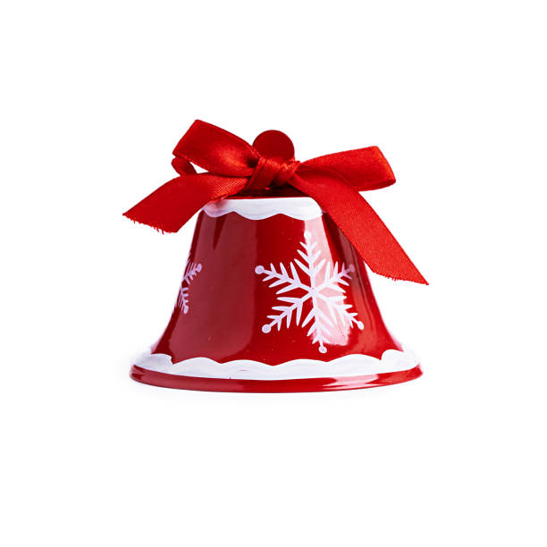 campana roja de navidad aislada sobre fondo blanco - bell handbell christmas holiday fotografías e imágenes de stock