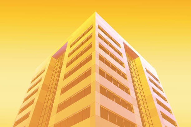 top part skyscraper in yellow tinted. 3d rendering