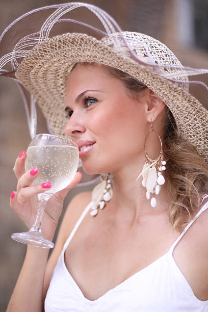 Woman with glass of champagne stock photo