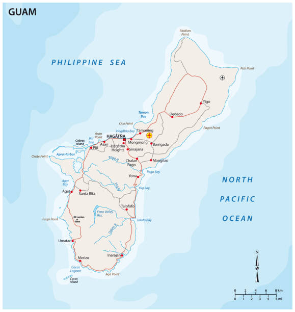 ilustrações de stock, clip art, desenhos animados e ícones de map of guam a non incorporated territory of the united states - cargill, incorporated