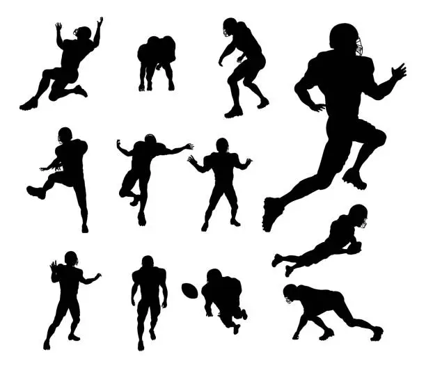 Vector illustration of American Football Player Silhouettes