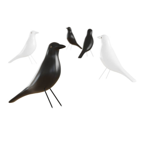 Figures of birds black and white on isolated background. 3d rendering