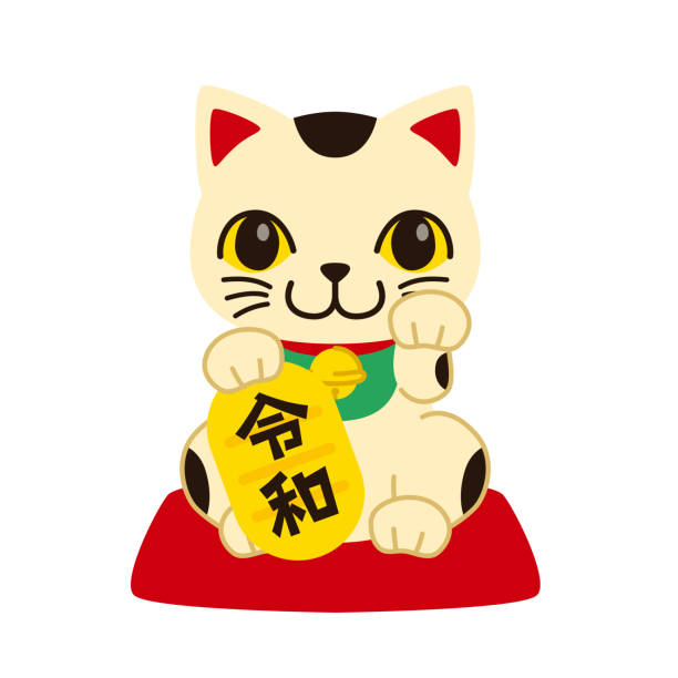 Beckoning cat Illustration of japanese beckoning cat. zabuton stock illustrations