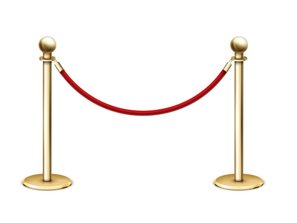 istock Vector realistic golden barrier rope barrier with red velvet rope. 1192264664