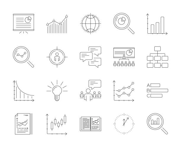 Business analytics thin line icons set. Editable Stroke. Business analytics thin line icons set. Editable Stroke. progress report stock illustrations