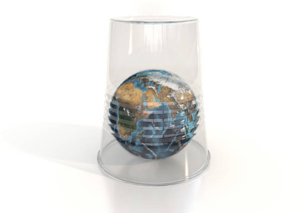 istock Planets Earth is covered with a plastic cup. Environmental pollution by toxic waste. The planet is suffocating and doomed to death due to garbage. Conceptual creative illustration. 3D rendering 1192282060