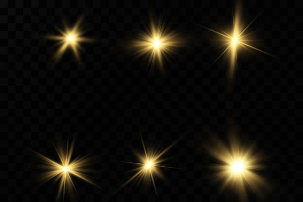 istock Bright golden sun on a transparent background. Flash. Sun ray. Light effect of glow. Gold star. 1192282078