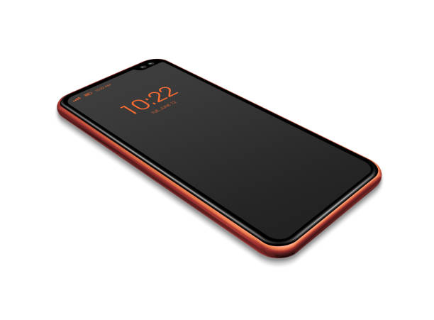 istock All-screen black and orange smartphone mockup isolated on white. 3D render 1192289310