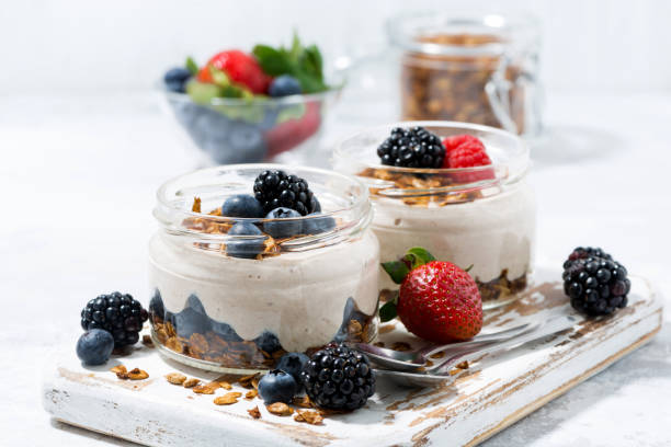 istock healthy creamy dessert with fresh berries on white background 1192290881