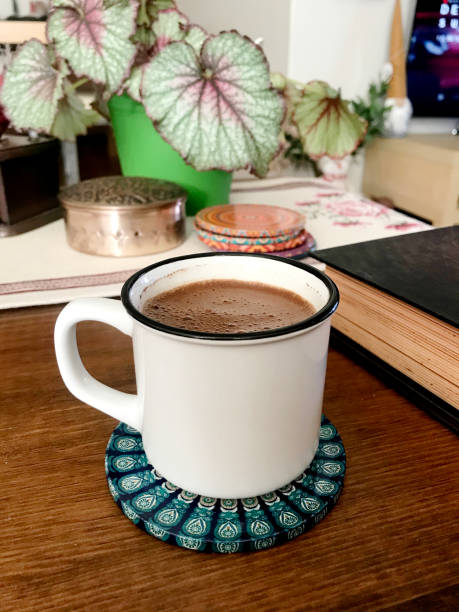 enjoying traditional turkish coffee with coffee at home - coffee table non alcoholic beverage turkish coffee black coffee imagens e fotografias de stock