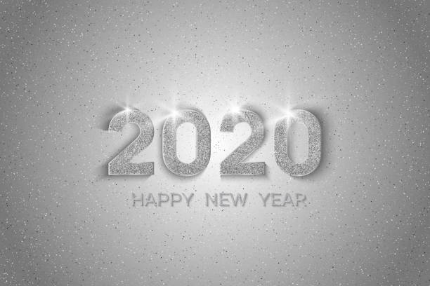 istock New Year 2020 greeting card. 2020 silver New Year sign on light background. Vector illustration of happy new year 2020 1192292107