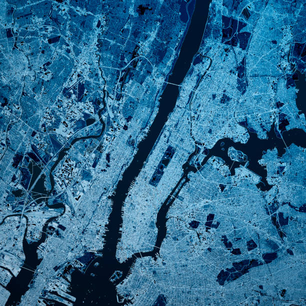 manhattan new york 3d render map blu top view apr 2019 - veduta in pianta immagine foto e immagini stock