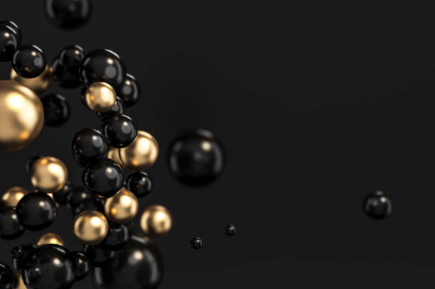istock Gold and charcoal black geometric spherical objects concentrate in the left side 3d rendering. 1192294965