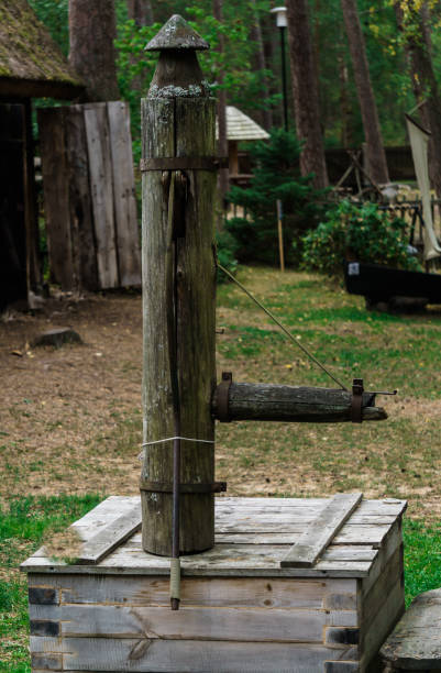 istock An old wooden column for extracting water from underground. 1192300050