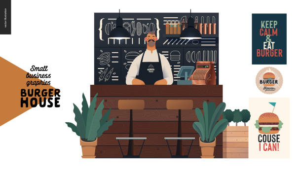 istock Burger house - small business graphics - seller at the counter 1192300211