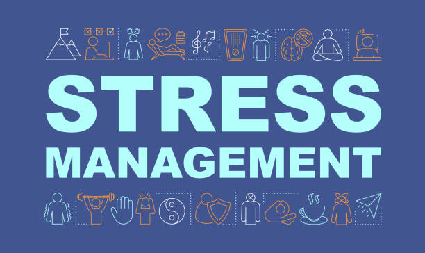 Stress management word concepts banner Stress management word concepts banner. Mental health. Stress overcoming. Calming and relaxing. Isolated typography idea with linear icons. Anxiety coping. Vector outline illustration general manager stock illustrations