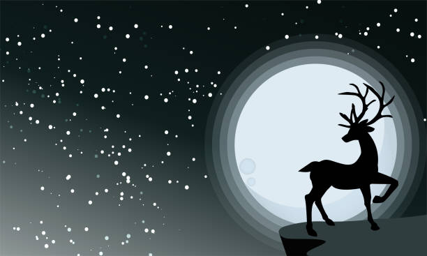 istock Deer looking at the full moon on night sky with stars. Vector illustration background. 1192301786