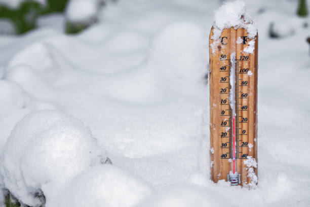 istock Thermometer on snow shows low temperatures under zero. Low temperatures in degrees Celsius and Fahrenheit. Christmas, freeze. 1192302369