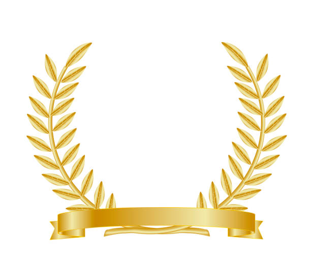 istock Golden laurel brench ,wreath  with golden tape. Vector editable illustration. 1192305177