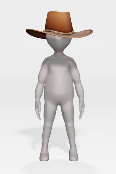 SMILEY COWBOY made by 3D illustration of a shiny metallic sculpture with the shadow on light background