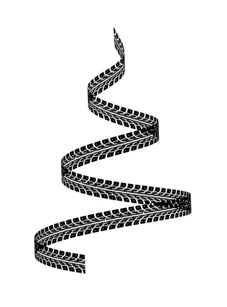 Vector illustration of New Year tree made of tire tracks. Vector illustration