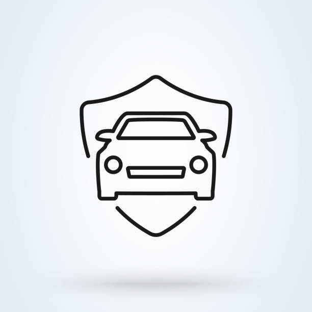 ilustraciones, imágenes clip art, dibujos animados e iconos de stock de escudo y seguro de coche. lineal ilustración de diseño de icono moderno vectorial simple. - repairing business car symbol