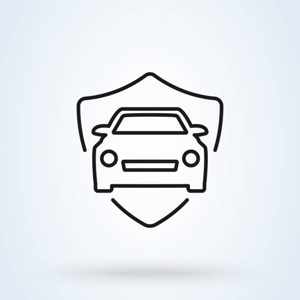 ilustrações de stock, clip art, desenhos animados e ícones de shield and car insurance. linear simple vector modern icon design illustration. - auto accidents symbol insurance computer icon