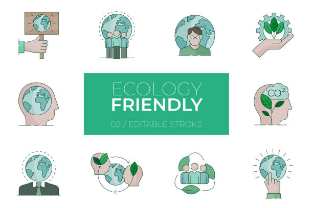 ilustraciones, imágenes clip art, dibujos animados e iconos de stock de conjunto de iconos de color amigables con la ecología - iconos modernos - recycling recycling symbol environmentalist people