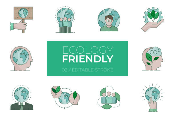 ilustrações, clipart, desenhos animados e ícones de jogo de ícones amigáveis da cor da ecologia - ícones modernos - recycling recycling symbol environmentalist people