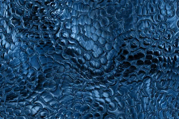 Blue Classic Snake Skin Crocodile Trendy Color of Year 2020 Background Dragon Dinosaur Leather Abstract Glittering Dark Navy Shiny Bubble Liquid Foil Close-up Digitally Generated Image Pattern Seamless