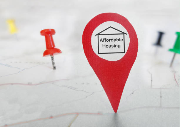 Affordable Housing locator symbol on a map with tacks