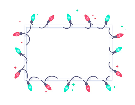 Holiday light green and red string lights frame with space for your copy.