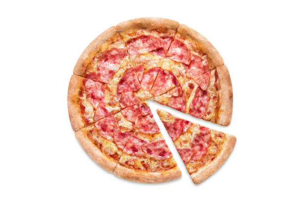 istock Delicious pizza with bacon and mushrooms on white 1192321079