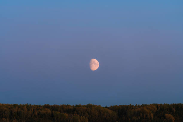 istock Alaskan mountains with half moon and pink skies after sunset during blue hour 1192324810