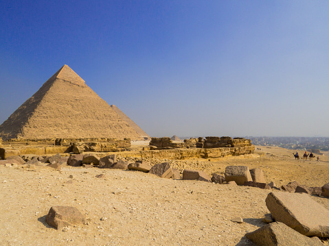 View of the Pyramids in the Giza Necropolis. In Cairo, Egypt