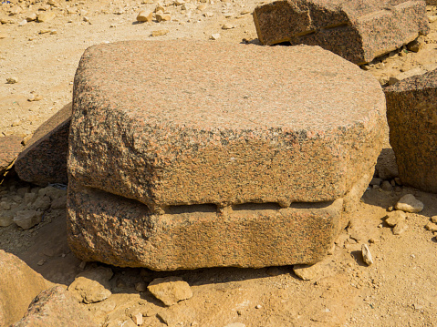 Signs of fine stone cutting on the blocks of the Pyramids of Giza in Cairo, Egypt