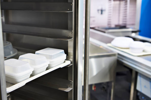 istock Plastic food containers in hospital kitchen 1192330093