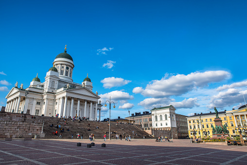 Senate Square, Kruununhaka, Helsinki, Finland - Helsinki Cathedral, the Finnish Evangelical Lutheran cathedral of the Diocese of Helsinki. The building is in the neoclassical style of architecture