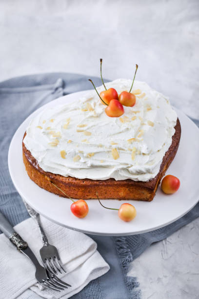 istock Delicious heart shaped vanilla and cream Three milk cake 1192334434