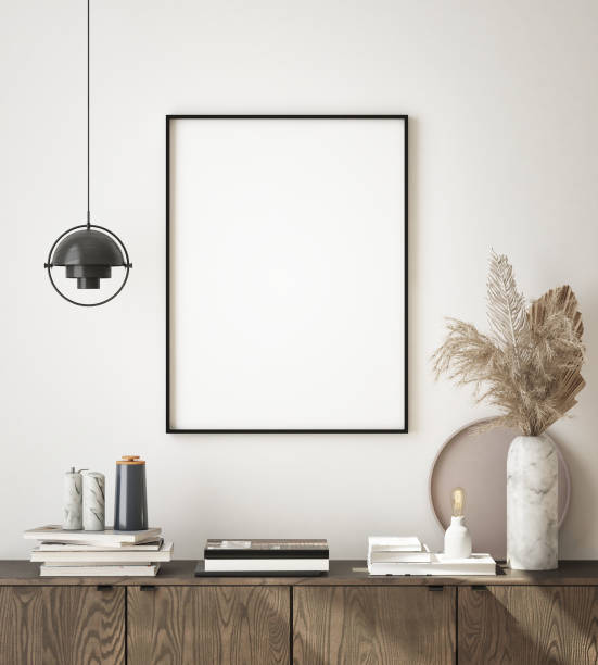 istock mock up poster frame in modern interior background, scandinavian style, 3D render 1192338999