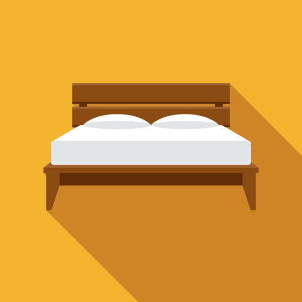 Bed Furniture Icon A flat design furniture icon with a long shadow. File is built in the CMYK color space for optimal printing. Color swatches are global so it’s easy to change colors across the document. bed frame stock illustrations