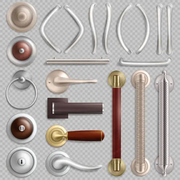 Vector illustration of Realistic metal door handles, vector isolated illustration